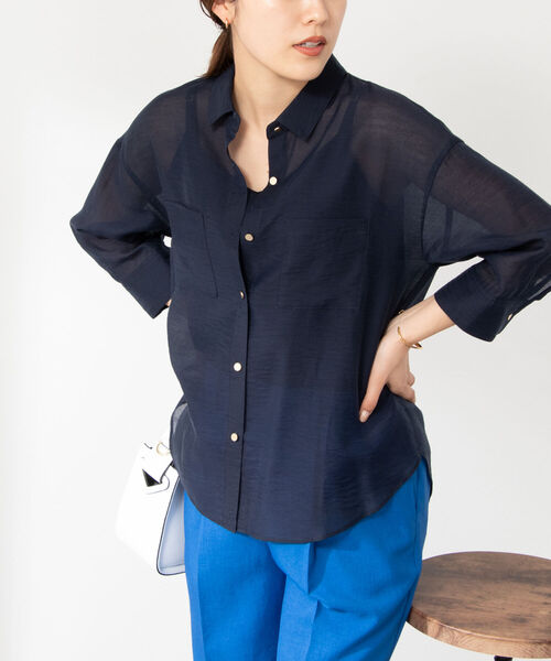 NOLLEY’S（ノーリーズ）の「シアースラブ5分袖ブラウス（シャツ/ブラウス・レディース・ネイビー/ベビーピンク/ロイヤルブルー/グレイッシュベージュ・36/38）」の3枚目の写真