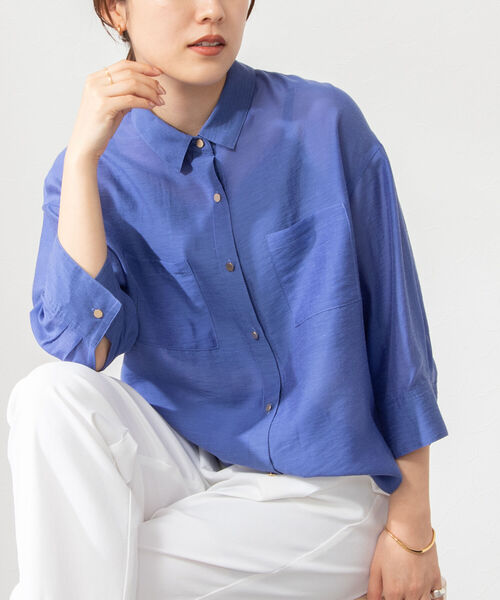 NOLLEY’S（ノーリーズ）の「シアースラブ5分袖ブラウス（シャツ/ブラウス・レディース・ネイビー/ベビーピンク/ロイヤルブルー/グレイッシュベージュ・36/38）」の4枚目の写真