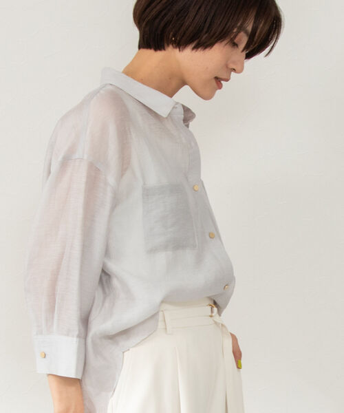 NOLLEY’S（ノーリーズ）の「シアースラブ5分袖ブラウス（シャツ/ブラウス・レディース・ネイビー/ベビーピンク/ロイヤルブルー/グレイッシュベージュ・36/38）」の6枚目の写真