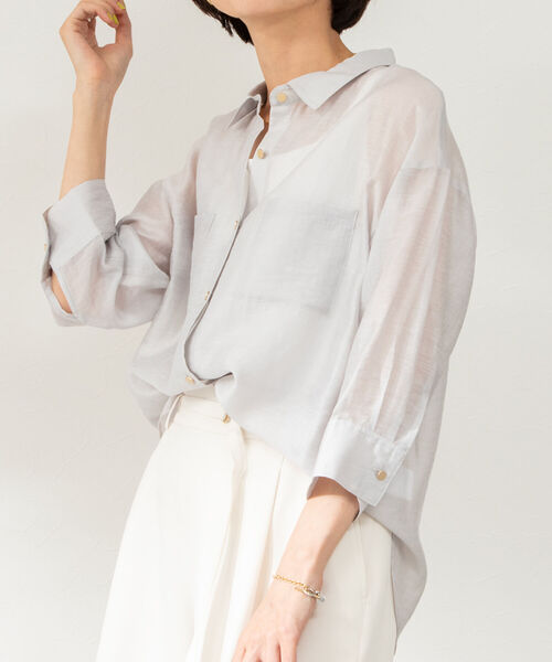 NOLLEY’S（ノーリーズ）の「シアースラブ5分袖ブラウス（シャツ/ブラウス・レディース・ネイビー/ベビーピンク/ロイヤルブルー/グレイッシュベージュ・36/38）」の10枚目の写真