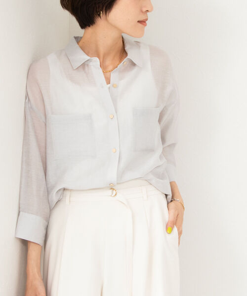 NOLLEY’S（ノーリーズ）の「シアースラブ5分袖ブラウス（シャツ/ブラウス・レディース・ネイビー/ベビーピンク/ロイヤルブルー/グレイッシュベージュ・36/38）」の14枚目の写真