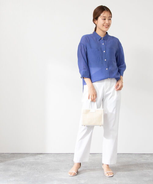 NOLLEY’S（ノーリーズ）の「シアースラブ5分袖ブラウス（シャツ/ブラウス・レディース・ネイビー/ベビーピンク/ロイヤルブルー/グレイッシュベージュ・36/38）」の18枚目の写真