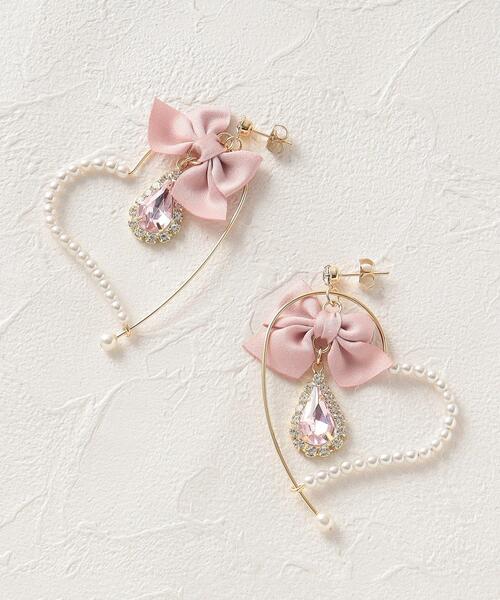 推し活 量産系 地雷系 リボン×ハートピアス（ピアス（両耳用