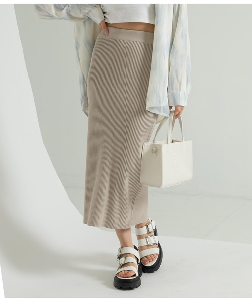 ANAP（アナップ）の「リブニットナロースカート（スカート・レディース・オレンジ/ベージュ系その他/イエロー×グリーン/ブラック/モカ・FREE）」の3枚目の写真