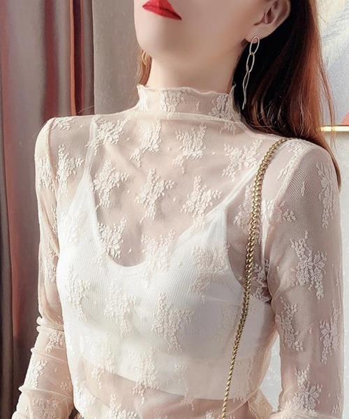 DAY CLOSET(デイ クローゼット)の「レディース 長袖刺繍レースメロウフリルシアートップス(シャツ/ブラウス・レディース・ブラック/アイボリー/ホワイト/ブラウン・ONE SIZE)」の3枚目の写真
