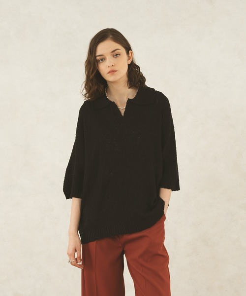 selle glant（セレグランテ）の「SKIPPER BOUCLE POLO KNIT/スキッパーブークレポロニット（ポロシャツ・メンズ・オフホワイト/ブルー/ブラック/グリーン・SMALL/MEDIUM/LARGE）」の3枚目の写真