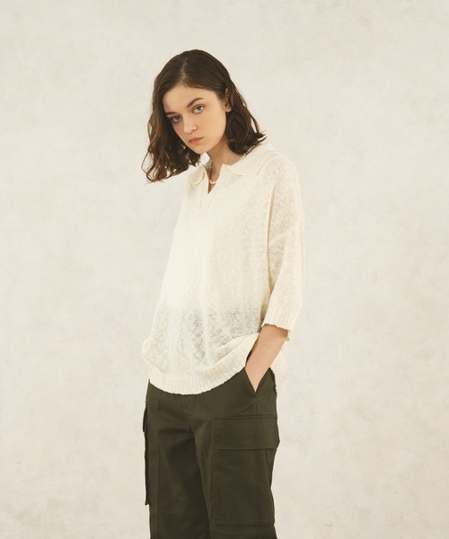 selle glant（セレグランテ）の「SKIPPER BOUCLE POLO KNIT/スキッパーブークレポロニット（ポロシャツ・メンズ・オフホワイト/ブルー/ブラック/グリーン・SMALL/MEDIUM/LARGE）」の6枚目の写真