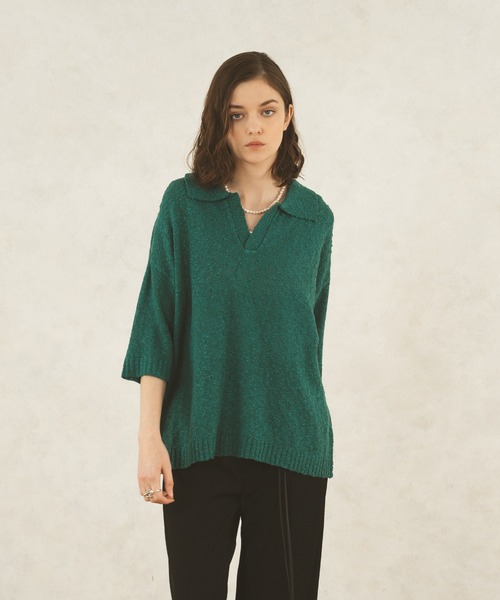 selle glant（セレグランテ）の「SKIPPER BOUCLE POLO KNIT/スキッパーブークレポロニット（ポロシャツ・メンズ・オフホワイト/ブルー/ブラック/グリーン・SMALL/MEDIUM/LARGE）」の19枚目の写真