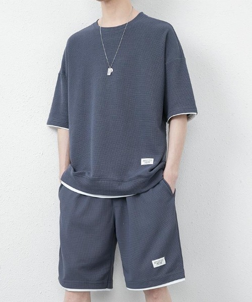 セール】【SETUP7】ワッフル半袖Tee ハーフパンツ セットアップ