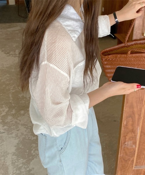 セール】ストライプシアーシャツ（シャツ/ブラウス）｜LADY LIKE