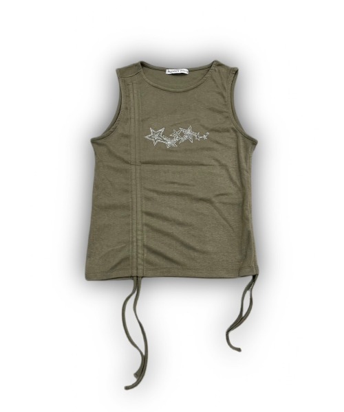 XU（エックスユー）の「ストリートファッション XU エックスユー unbalance shirring top アンバランストップス シャーリングトップス スリーブレス ノースリーブ（タンクトップ・レディース・ブラック/カーキ・ONE SIZE）」の10枚目の写真