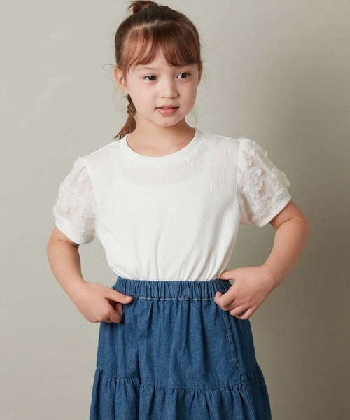 a.v.v（アーヴェヴェ）の「[100-130]【セットアップ対応】パフスリーブ異素材Ｔシャツ（Tシャツ/カットソー・キッズ・ブラック/ライトブルー/ホワイト・110/100/120/130）」の19枚目の写真