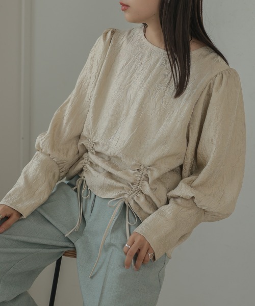 Bab（バブ）の「ウエストドロストワッシャーサテンブラウス（シャツ/ブラウス・レディース・ブラック/ベージュ/ピンク・M）」の3枚目の写真