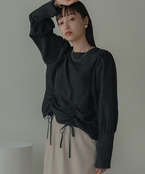 Bab（バブ）の「ウエストドロストワッシャーサテンブラウス（シャツ/ブラウス・レディース・ブラック/ベージュ/ピンク・M）」の2枚目の写真