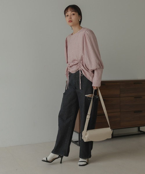 Bab（バブ）の「ウエストドロストワッシャーサテンブラウス（シャツ/ブラウス・レディース・ブラック/ベージュ/ピンク・M）」の19枚目の写真