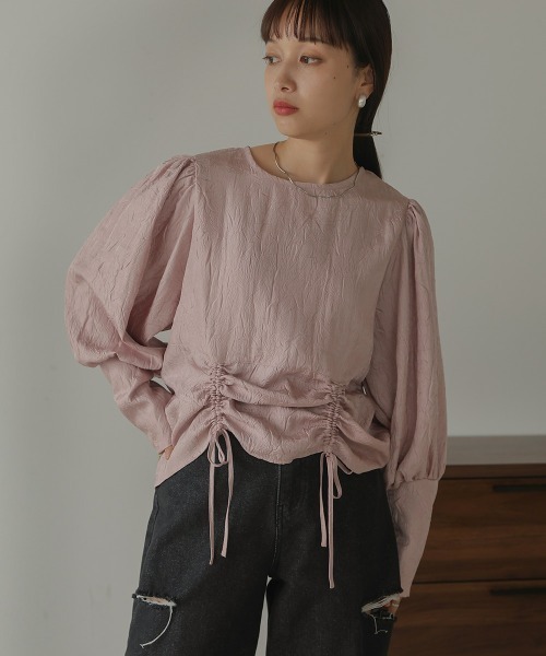 Bab（バブ）の「ウエストドロストワッシャーサテンブラウス（シャツ/ブラウス・レディース・ブラック/ベージュ/ピンク・M）」の5枚目の写真