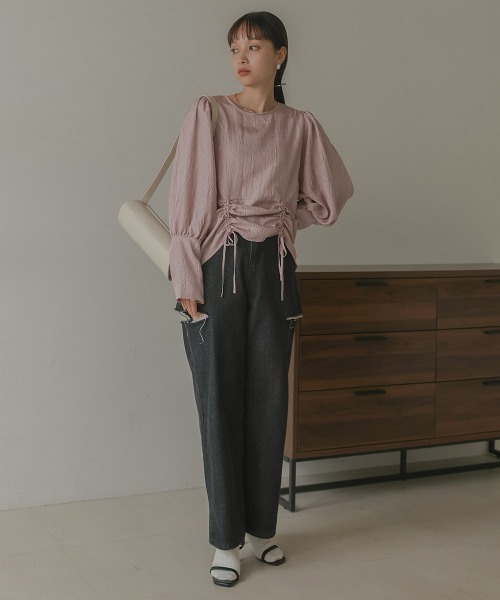 Bab（バブ）の「ウエストドロストワッシャーサテンブラウス（シャツ/ブラウス・レディース・ブラック/ベージュ/ピンク・M）」の6枚目の写真
