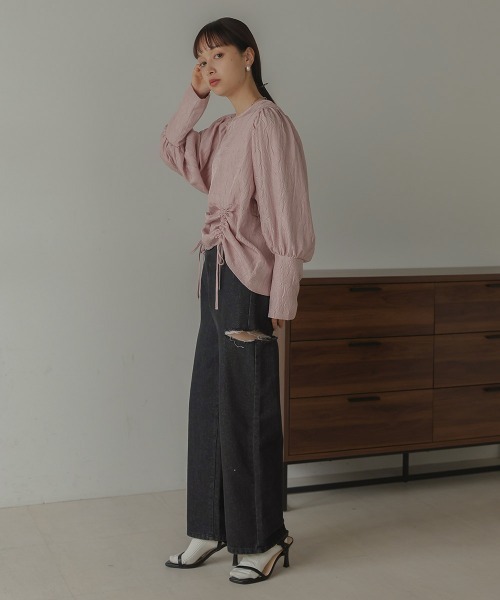 Bab（バブ）の「ウエストドロストワッシャーサテンブラウス（シャツ/ブラウス・レディース・ブラック/ベージュ/ピンク・M）」の8枚目の写真