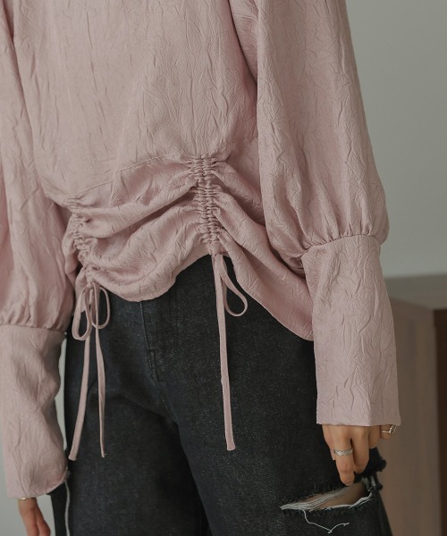 Bab（バブ）の「ウエストドロストワッシャーサテンブラウス（シャツ/ブラウス・レディース・ブラック/ベージュ/ピンク・M）」の9枚目の写真