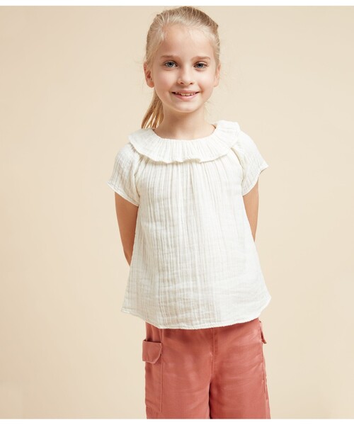 PETIT BATEAU(プチバトー)の「チュビック半袖ブラウス(シャツ/ブラウス・キッズ・ホワイト/ピンク・8YEAR/6YEAR/10YEAR/12YEAR)」の5枚目の写真