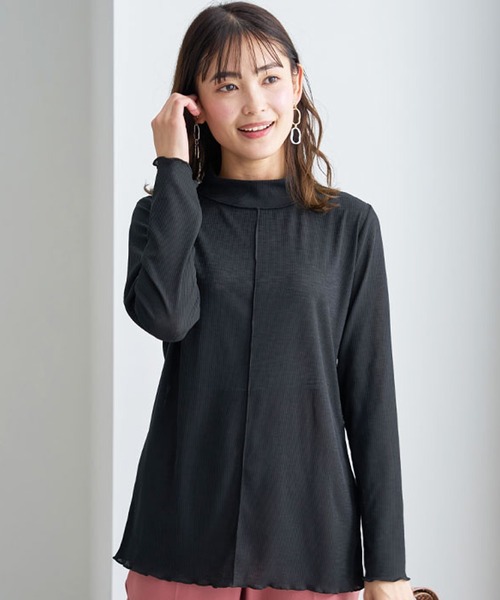 BELLUNA(ベルーナ)の「シアー楊柳素材ハイネックプルオーバー(Tシャツ/カットソー・レディース・ブラック/モカ/ブルー/オレンジ・MEDIUM/LARGE/X-LARGE)」の2枚目の写真