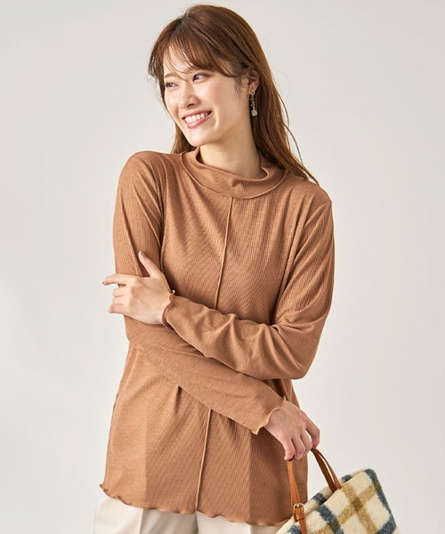 BELLUNA(ベルーナ)の「シアー楊柳素材ハイネックプルオーバー(Tシャツ/カットソー・レディース・ブラック/モカ/ブルー/オレンジ・MEDIUM/LARGE/X-LARGE)」の3枚目の写真