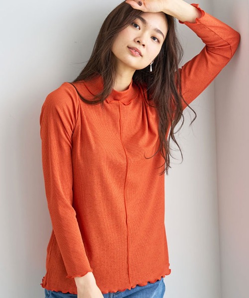 BELLUNA(ベルーナ)の「シアー楊柳素材ハイネックプルオーバー(Tシャツ/カットソー・レディース・ブラック/モカ/ブルー/オレンジ・MEDIUM/LARGE/X-LARGE)」の7枚目の写真