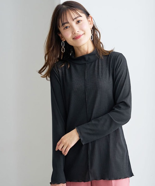 BELLUNA(ベルーナ)の「シアー楊柳素材ハイネックプルオーバー(Tシャツ/カットソー・レディース・ブラック/モカ/ブルー/オレンジ・MEDIUM/LARGE/X-LARGE)」の18枚目の写真