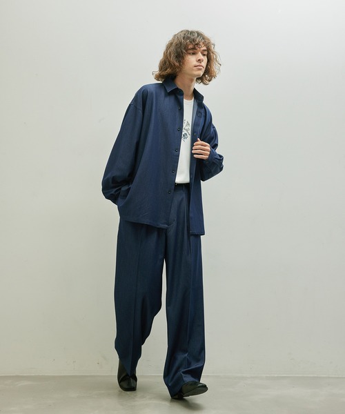 JUNRED（ジュンレッド）の「セットアップ対応 / テンセルタッチドレープワイドパンツ（デニムパンツ・メンズ・ネイビー/ブラック・S/L/M）」の8枚目の写真