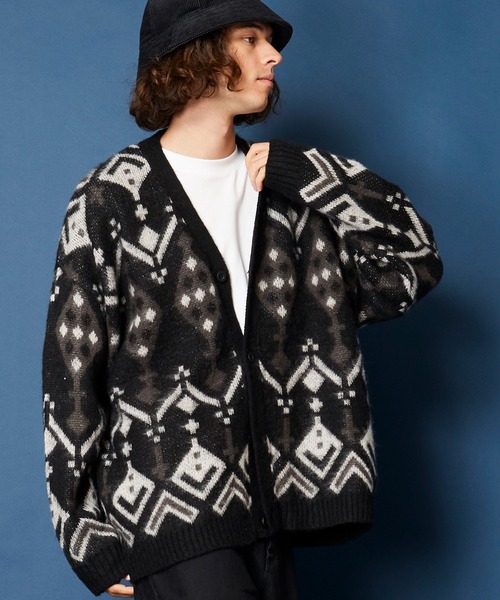 unrelaxing(アンリラクシング)の「総柄モヘアライクカーディガン(カーディガン/ボレロ・メンズ・ブラウン/スミクロ/ブラック×グレー/ネイビー/ブラック×ブルー/グレー・FREE)」の7枚目の写真