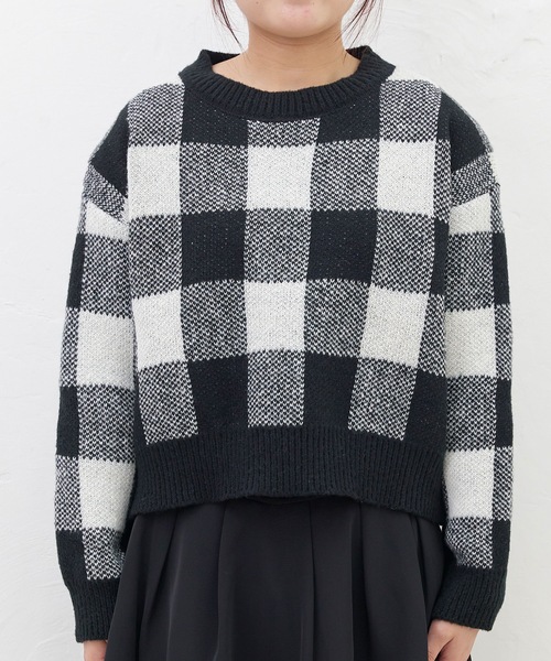 titty＆Co. PETIT（ティティアンドコープティ）の「【titty&Co.PETIT 】ブロックチェックニットトップス（ニット/セーター・レディース・ブラック/ブラウン・FREE）」の11枚目の写真
