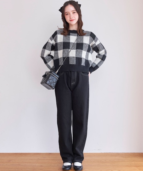 titty＆Co. PETIT（ティティアンドコープティ）の「【titty&Co.PETIT 】ブロックチェックニットトップス（ニット/セーター・レディース・ブラック/ブラウン・FREE）」の3枚目の写真