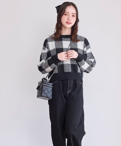 titty＆Co. PETIT（ティティアンドコープティ）の「【titty&Co.PETIT 】ブロックチェックニットトップス（ニット/セーター・レディース・ブラック/ブラウン・FREE）」の5枚目の写真