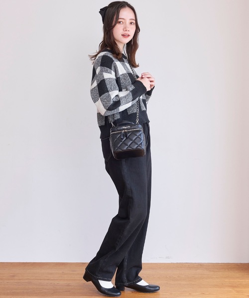 titty＆Co. PETIT（ティティアンドコープティ）の「【titty&Co.PETIT 】ブロックチェックニットトップス（ニット/セーター・レディース・ブラック/ブラウン・FREE）」の6枚目の写真