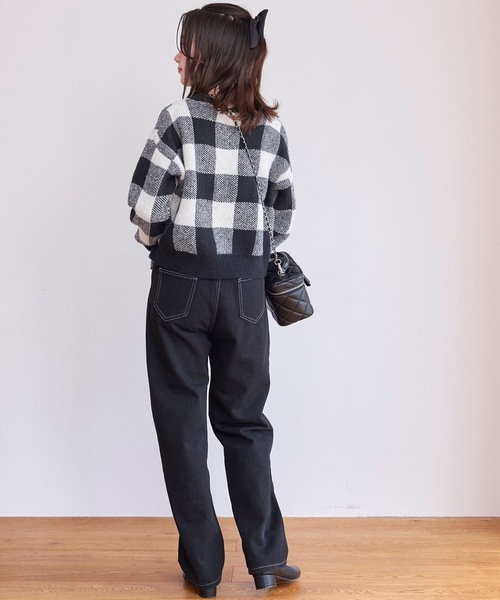 titty＆Co. PETIT（ティティアンドコープティ）の「【titty&Co.PETIT 】ブロックチェックニットトップス（ニット/セーター・レディース・ブラック/ブラウン・FREE）」の7枚目の写真