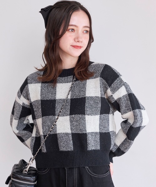 titty＆Co. PETIT（ティティアンドコープティ）の「【titty&Co.PETIT 】ブロックチェックニットトップス（ニット/セーター・レディース・ブラック/ブラウン・FREE）」の8枚目の写真