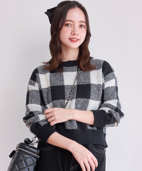 titty＆Co. PETIT（ティティアンドコープティ）の「【titty&Co.PETIT 】ブロックチェックニットトップス（ニット/セーター・レディース・ブラック/ブラウン・FREE）」の9枚目の写真