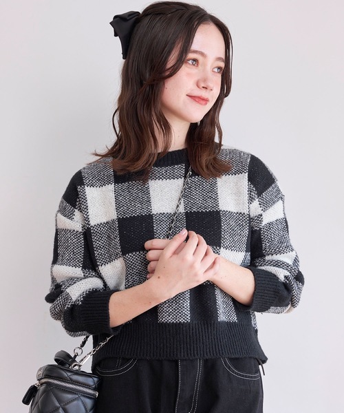 titty＆Co. PETIT（ティティアンドコープティ）の「【titty&Co.PETIT 】ブロックチェックニットトップス（ニット/セーター・レディース・ブラック/ブラウン・FREE）」の10枚目の写真