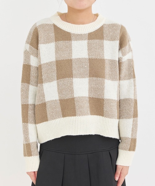 titty＆Co. PETIT（ティティアンドコープティ）の「【titty&Co.PETIT 】ブロックチェックニットトップス（ニット/セーター・レディース・ブラック/ブラウン・FREE）」の22枚目の写真