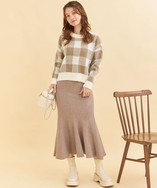 titty＆Co. PETIT（ティティアンドコープティ）の「【titty&Co.PETIT 】ブロックチェックニットトップス（ニット/セーター・レディース・ブラック/ブラウン・FREE）」の18枚目の写真