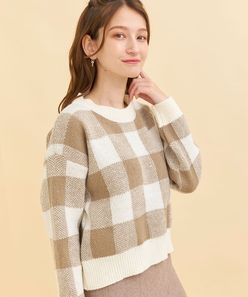 titty＆Co. PETIT（ティティアンドコープティ）の「【titty&Co.PETIT 】ブロックチェックニットトップス（ニット/セーター・レディース・ブラック/ブラウン・FREE）」の16枚目の写真