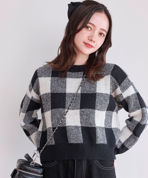 titty＆Co. PETIT（ティティアンドコープティ）の「【titty&Co.PETIT 】ブロックチェックニットトップス（ニット/セーター・レディース・ブラック/ブラウン・FREE）」の15枚目の写真