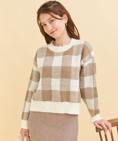 titty＆Co. PETIT（ティティアンドコープティ）の「【titty&Co.PETIT 】ブロックチェックニットトップス（ニット/セーター・レディース・ブラック/ブラウン・FREE）」の21枚目の写真