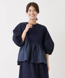 en recre | 【セットアップ対応商品】七分袖ペプラム切替レーストップス(シャツ/ブラウス)