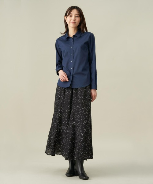 TOKYO SHIRTS(トウキョウシャツ)の「形態安定ノーアイロン レギュラーカラー 長袖ストレートベーシックシャツ(シャツ/ブラウス・レディース・ホワイト/ネイビー/ダークブルー・L/M/LL)」の4枚目の写真