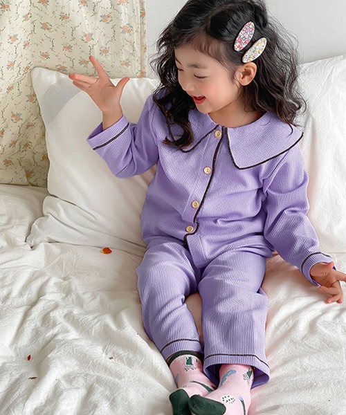 DAY CLOSET（デイ クローゼット）の「キッズ 長袖ワッフルパイピングラウンドカラールームウェア 上下2点セット（ルームウェア/パジャマ・キッズ・モカ/ピンク/アイボリー/ライラック/ベージュ系その他/コーラルピンク/グレイッシュベージュ/パープル・120cm/150cm/110cm/160cm/140cm/130cm）」の5枚目の写真