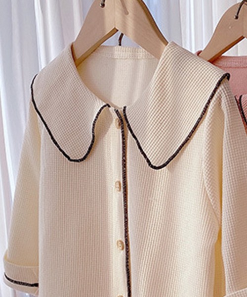 DAY CLOSET（デイ クローゼット）の「キッズ 長袖ワッフルパイピングラウンドカラールームウェア 上下2点セット（ルームウェア/パジャマ・キッズ・モカ/ピンク/アイボリー/ライラック/ベージュ系その他/コーラルピンク/グレイッシュベージュ/パープル・120cm/150cm/110cm/160cm/140cm/130cm）」の22枚目の写真