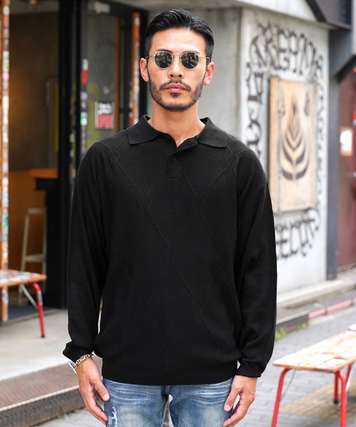 jiggys shop(ジギーズショップ)の「ジオメトロ柄 長袖 ニットポロシャツ(ポロシャツ・メンズ・グレー系その他/ブルー系その他/ブラウン/ブラック・LARGE/MEDIUM)」の6枚目の写真