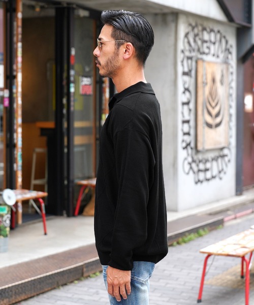 jiggys shop(ジギーズショップ)の「ジオメトロ柄 長袖 ニットポロシャツ(ポロシャツ・メンズ・グレー系その他/ブルー系その他/ブラウン/ブラック・LARGE/MEDIUM)」の8枚目の写真