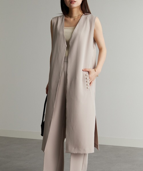 RANAN（ラナン）の「【セットアップ対応】パール調ビジュー付ロングジレ（スーツベスト・レディース・ネイビー/ライトグレー/ライトベージュ/ブラック/ブラウン系その他/チャコールグレー・LL/M/L）」の19枚目の写真